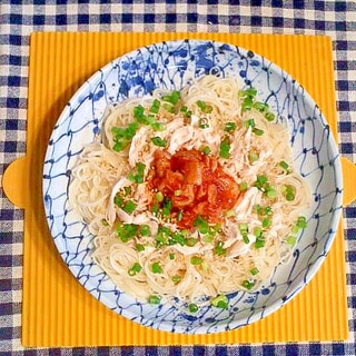 ささみとキムチのぶっかけ素麺♪